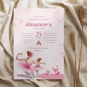 Ballerina Birthday Invitation Editable Digital Template Ballet Dancer Girl Party Invite Modern Instant Download