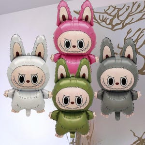 4 palloncini a forma di anime Labubu - Palloncini in alluminio per feste di compleanno, baby shower, decorazioni per feste di compleanno, articoli per feste anime