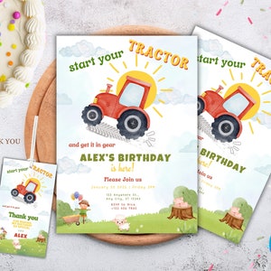 Editable Tractor Invitation Green Tractor Birthday Invitation Green Tractor Invitation Red Tractor invitation Tractor thank you tags party