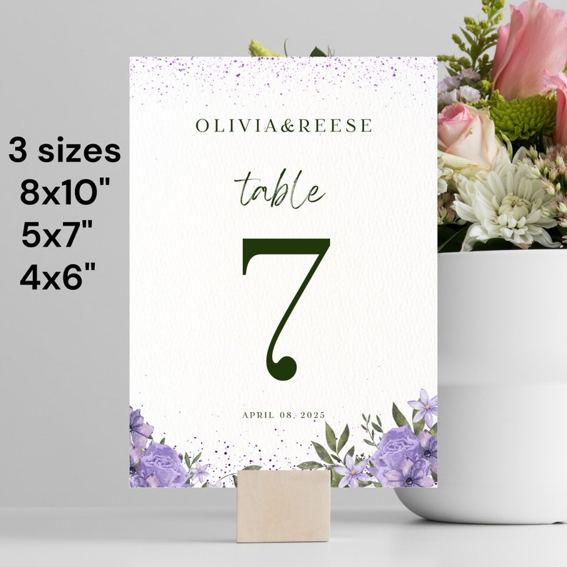 Editable Wedding Table Number Template, Purble Wedding Number ...