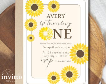 Editable Sunflower Birthday Invitation, Garden Party (Canva, Digital Download)