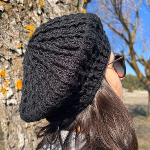 Crochet French Beret: Wool Blend Knit Winter Hat
