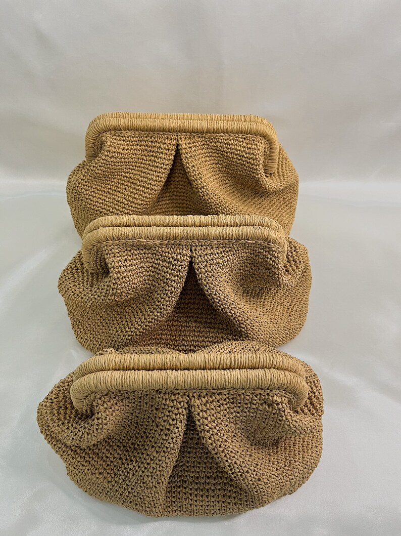 Crochet Raffia Pouch Clutch: Summer Straw Handbag With Metal Lock ...