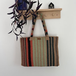 Handmade Crochet Raffia Beach Tote: Lined Paper Yarn Shoulder Bag