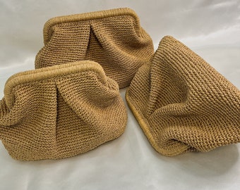 Pochette en raphia au crochet : sac à main d'été en paille avec cadenas en métal