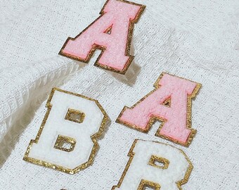 Iron on Chenille Letters 2.17' /5.5CM Alphabet Sequins Towel Embroidered Patches For DIY Clothing Bags Jacket Iron On Accessories 4 colors