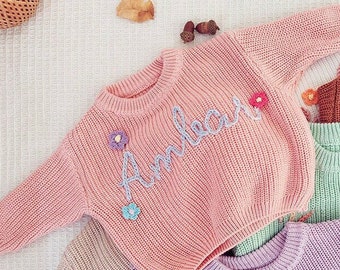 Personalisierter Strickpullover mit Namen, Baby-Kleinkind-Pullover, individueller Baby-Neugeborenen-Namenspullover, brauner Baby-Jungenpullover mit Namen, Geburtstagsgeschenk Baby Kleinkind