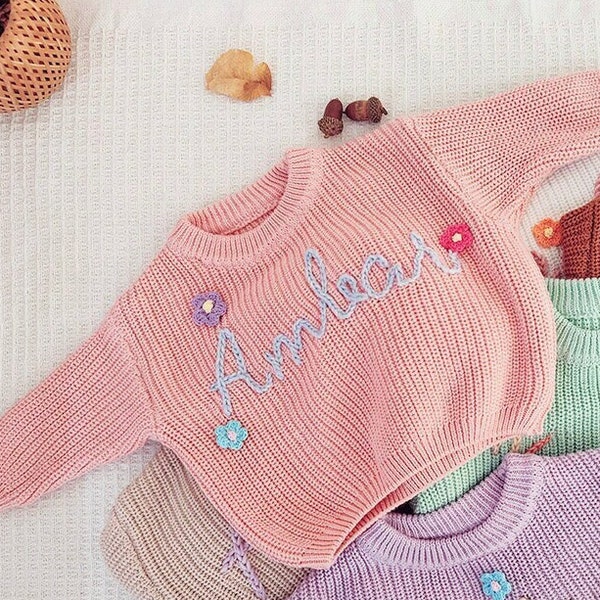 Personalized knit Name Baby Toddler Sweater, Custome Baby Newborn Name Sweater, Brown Baby boy Sweater With Name,Birthday Gift baby Toddler