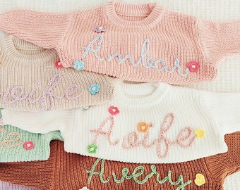 Personalisierte gestickte Name Baby Pullover, Custome Baby Neugeborene Name Pullover, braun Baby Jungen Pullover mit Namen, Geburtstagsgeschenk Baby Kleinkind