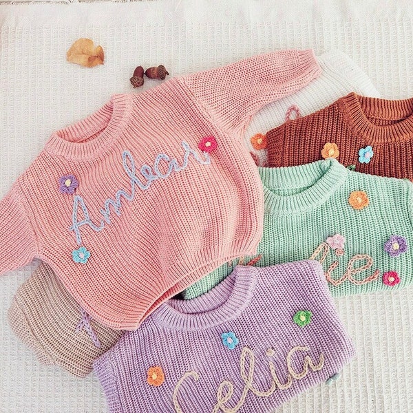 Personalized knit Name Baby Toddler Sweater, Custome Baby Newborn Name Sweater, Brown Baby boy Sweater With Name,Birthday Gift baby Toddler