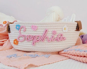 Personalized baby basket for baby shower Gift name Cotton Rope Basket, 12' Toy Newborn Basket Storage Basket , Cute Diaper Caddy