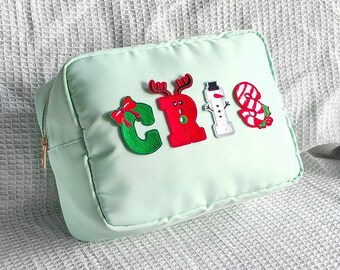 Large Makeup Cosmetic Bag,Custom Nylon Pouch Bag, Toiletry Bags with Christmas Letter, Christmas style Travel Cases Large Gift