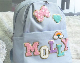 Personalized Custom Nylon Small Backpack for Preschool Girl with Cute chenille Letter patch kindergarten Best Gift