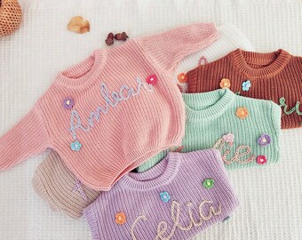 Personalisierter Strickpullover mit Namen, Baby-Kleinkind-Pullover, individueller Baby-Neugeborenen-Namenspullover, brauner Baby-Jungenpullover mit Namen, Geburtstagsgeschenk Baby Kleinkind