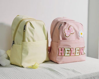 Personalisierter kleiner Rucksack für Kleinkinder mit niedlichem Chenille-Buchstabenaufnäher, Tanztasche, bestes Geschenk für den Schulanfang, Reisen, Sommerausflug