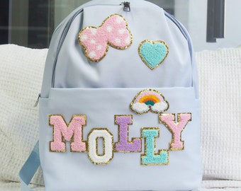 Mini sac à dos en nylon personnalisé pour fille d'âge préscolaire avec patch lettre chenille mignon maternelle meilleur cadeau