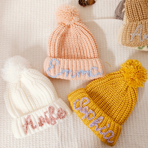 Kid's Beanie with Personalized Embroidery Name Hat for Babies Girls and Toddlers Gifts for Baby Shower