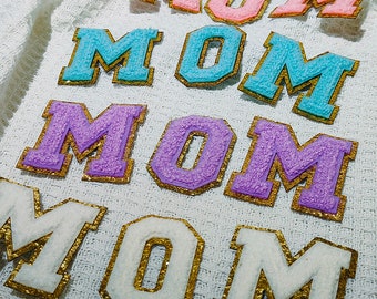 Iron on Chenille Letters MOM Alphabet Sequins Towel Embroidered Patches For DIY Mother's day gift Clothing Bags Jacket Iron On