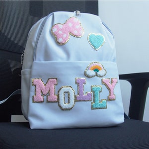 Petit sac à dos personnalisé en nylon pour fille d'âge préscolaire avec joli patch lettre chenille en chenille pour la maternelle, meilleur cadeau image 10