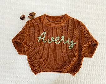 Personalized knit Name Baby Toddler Sweater, Custom Baby girl Name Sweater, Brown Baby boy Sweater With Name,Birthday Gift baby Toddler