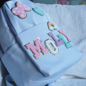 Petit sac à dos personnalisé en nylon pour fille d'âge préscolaire avec joli patch lettre chenille en chenille pour la maternelle, meilleur cadeau image 9