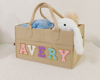 Personalized Diaper Caddy, Portable Nursery Organizer , Nursery Basket Baby Shower List Storage Bin Diapers and Baby Wipes