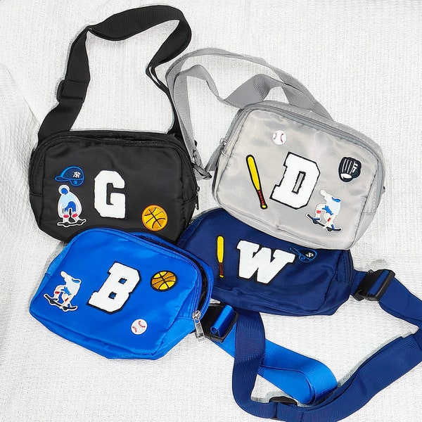 Personalisierte Bauchtasche für Jungen Schwarze Gürteltasche Dupes Mini Skateboard Junge Basketball Crossbody Blaue Taschen für Kinder und Kind Everywhere Bag