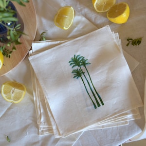 Servies de lino pintadas a mano, Servies de lino beige, Servilleta de cóctel, Juego de 2
