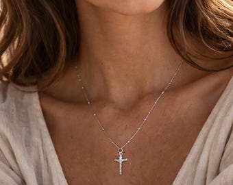 Pure 925 Sterling Silver Cross Necklace -  Dainty Cross Necklace - Crucifix Necklace