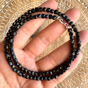 AAAA+ Black Tourmaline Necklace - Faceted Black Tourmaline Necklace with 925 Sterling Silver - Black Tourmaline Choker Necklace