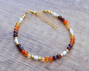 Garnet Carnelian Pearl Bracelet | 14k Gold Filled Garnet Carnelian Pearl Crystal Bracelet | Passion Confidence Calm Energy | Gift for Her