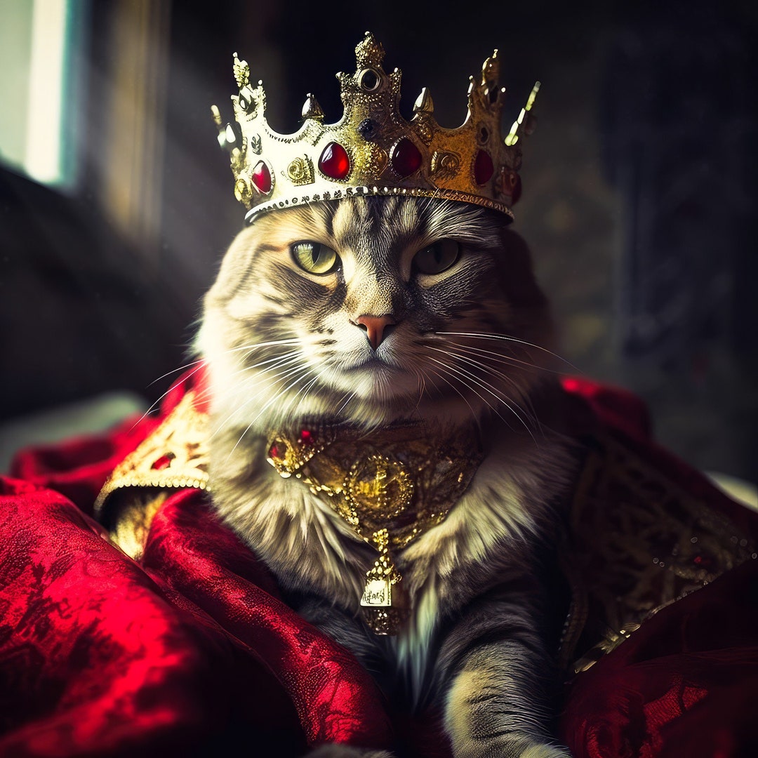 Royal King Cat on His Throne Portrait 4K Printable Digital Art File ...