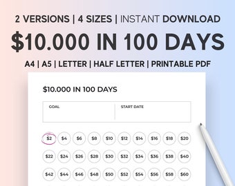 100days savings challenge 長方形 即購入OK 10000 Savings Challenge, 10,000 Challenge, 10k Dollar in 100