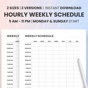 Hourly Weekly Schedule Template: 5 AM - 11 PM (PDF Download)
