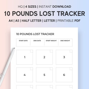 10 Pounds Lost Tracker Printable 10 Lbs Lost Tracker, Weight Loss Progress Tracker, Slimming Journal, Weightloss Goal Template