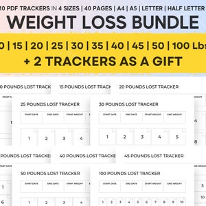 Weight Loss Bundle Printable, Achieve Your Goals Lose 10, 20, 30, 40, 50 or 100 Lbs Challenge, Pounds Lost Tracker