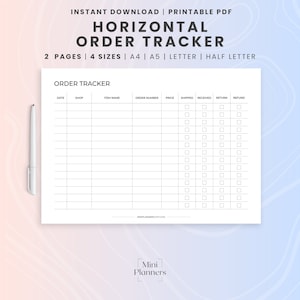 Printable Order Tracker Template, Online Shopping Shipping Tracker , Online Sales / Purchases Tracker, Instant Download Landscape PDF