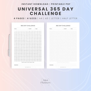 Printable 365 Day Challenge Tracker: Fitness, Weight Loss (PDF)