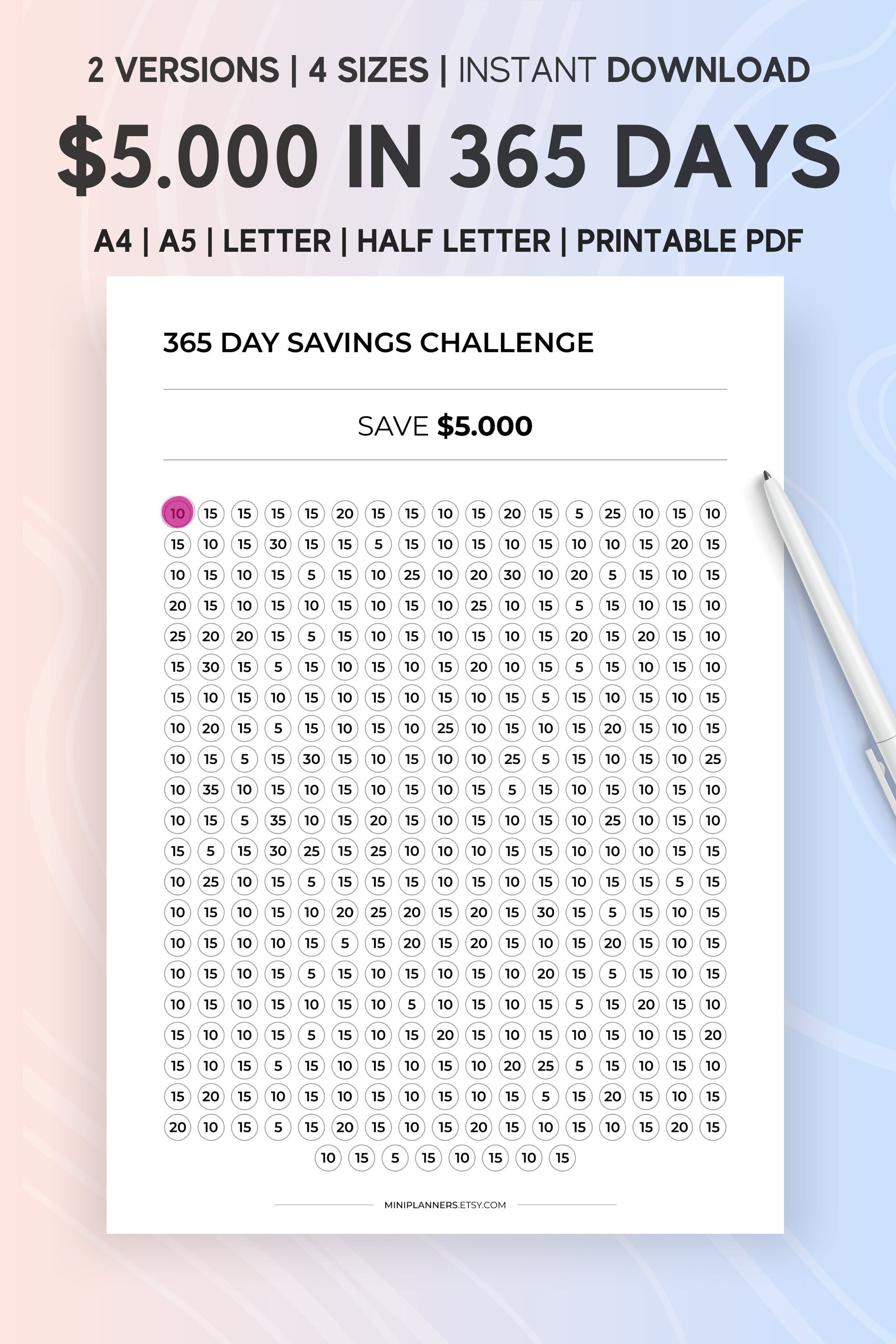 100days challenge savingリフィル 手書き数字 100days challenge savingリフィル 手書き数字 - メルカリ