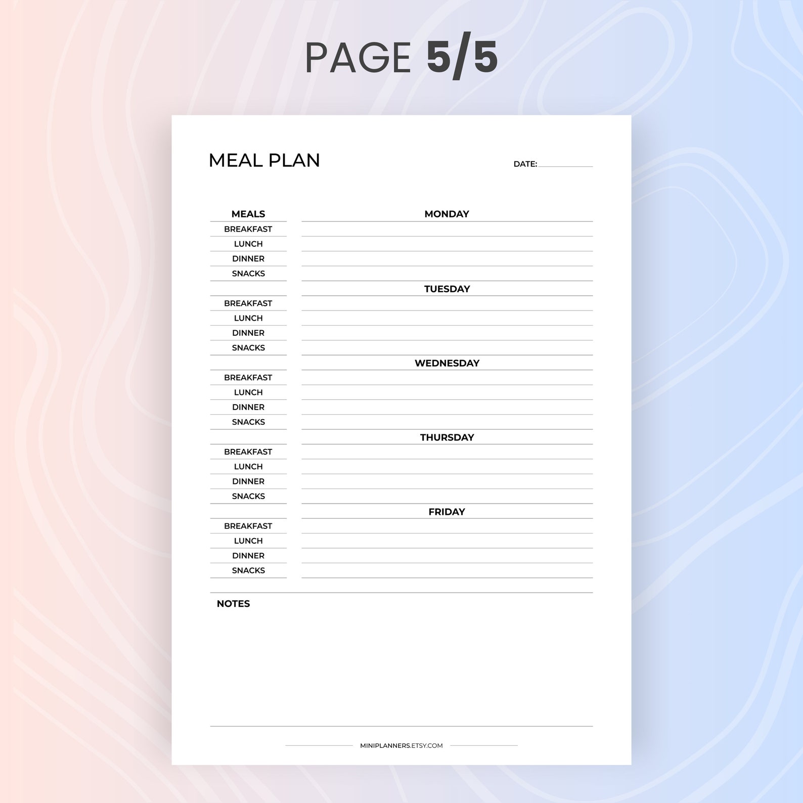 Monday to Friday Meal Plan With Grocery List, Daily and Weekly ...