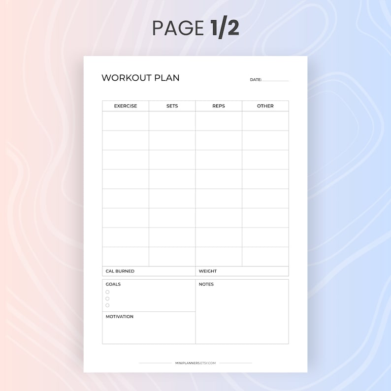 Exercise Planning Template One Pager Example.pdf Printable Daily Workout Plan: Exercise Tracker (a4/letter PDF) - Etsy