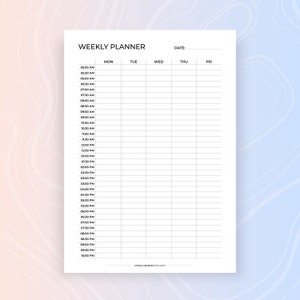 5 Day Weekly Schedule Printable, 5AM - 10PM Half Hourly Schedule, Half ...