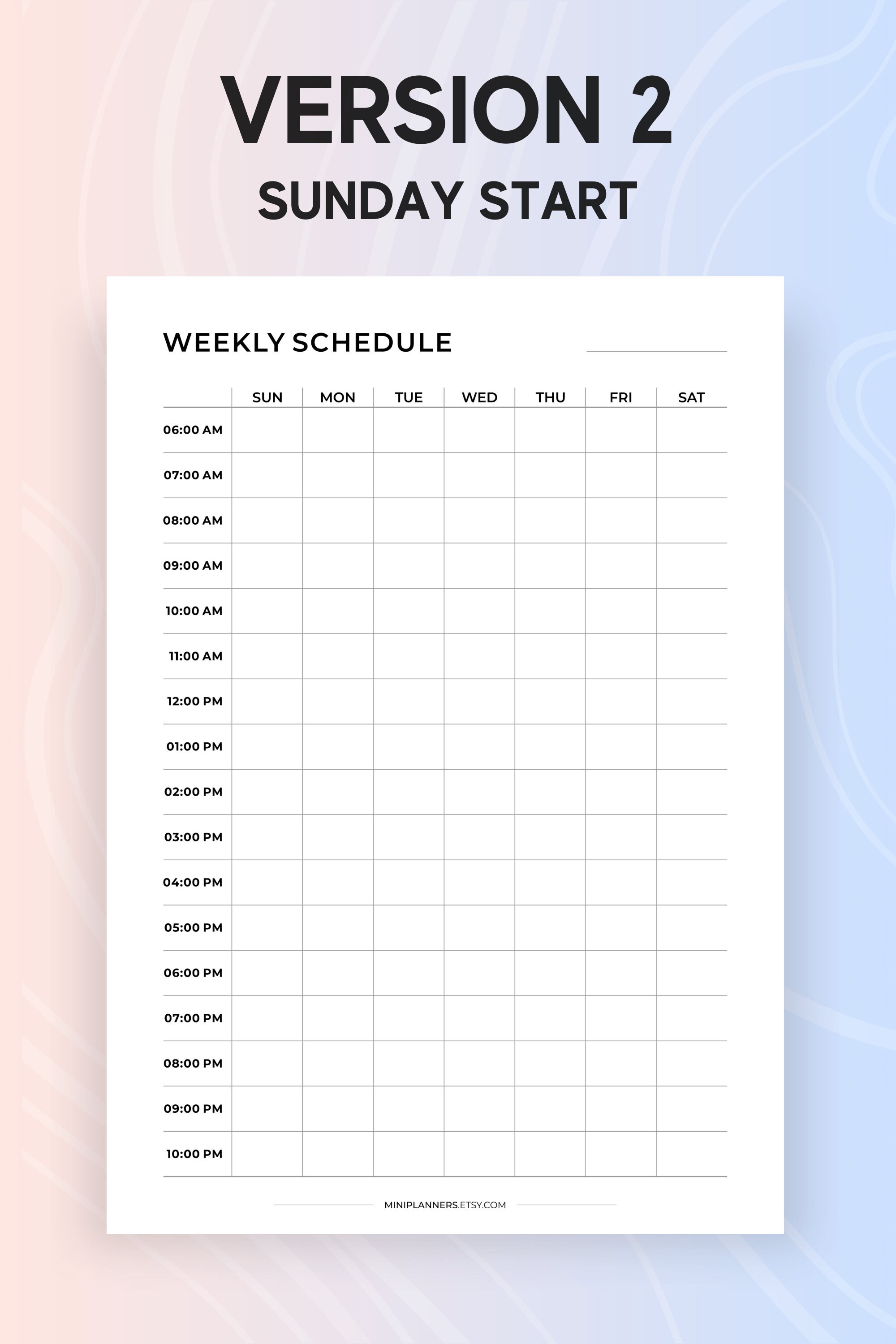 6 Am 10 Pm Hourly Weekly Printable Schedule Template, Weekly Planner ...