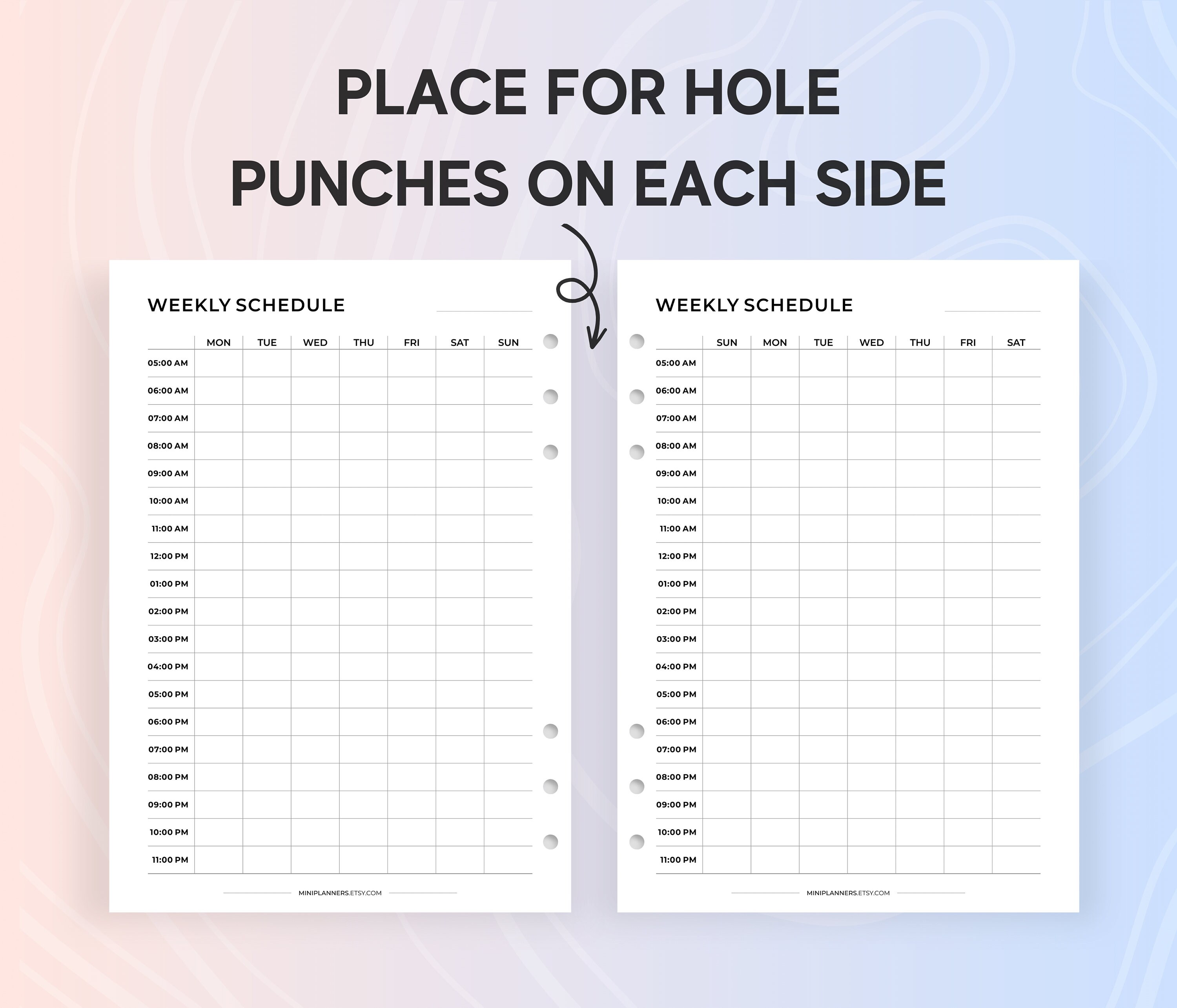 5 Am 11 Pm Hourly Weekly Schedule Template, Weekly Planner With Hours ...
