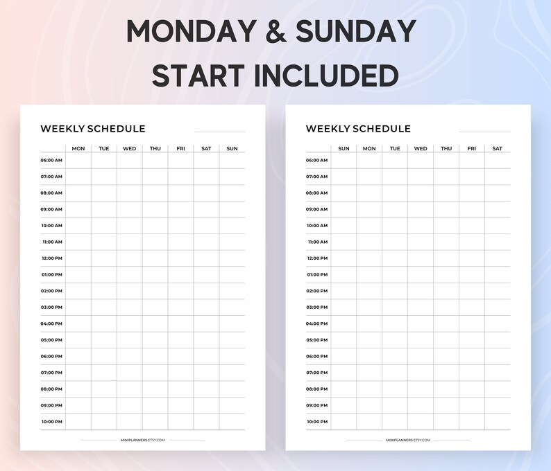 6 Am 10 Pm Hourly Weekly Printable Schedule Template, Weekly Planner With Hours, Schedule by ...