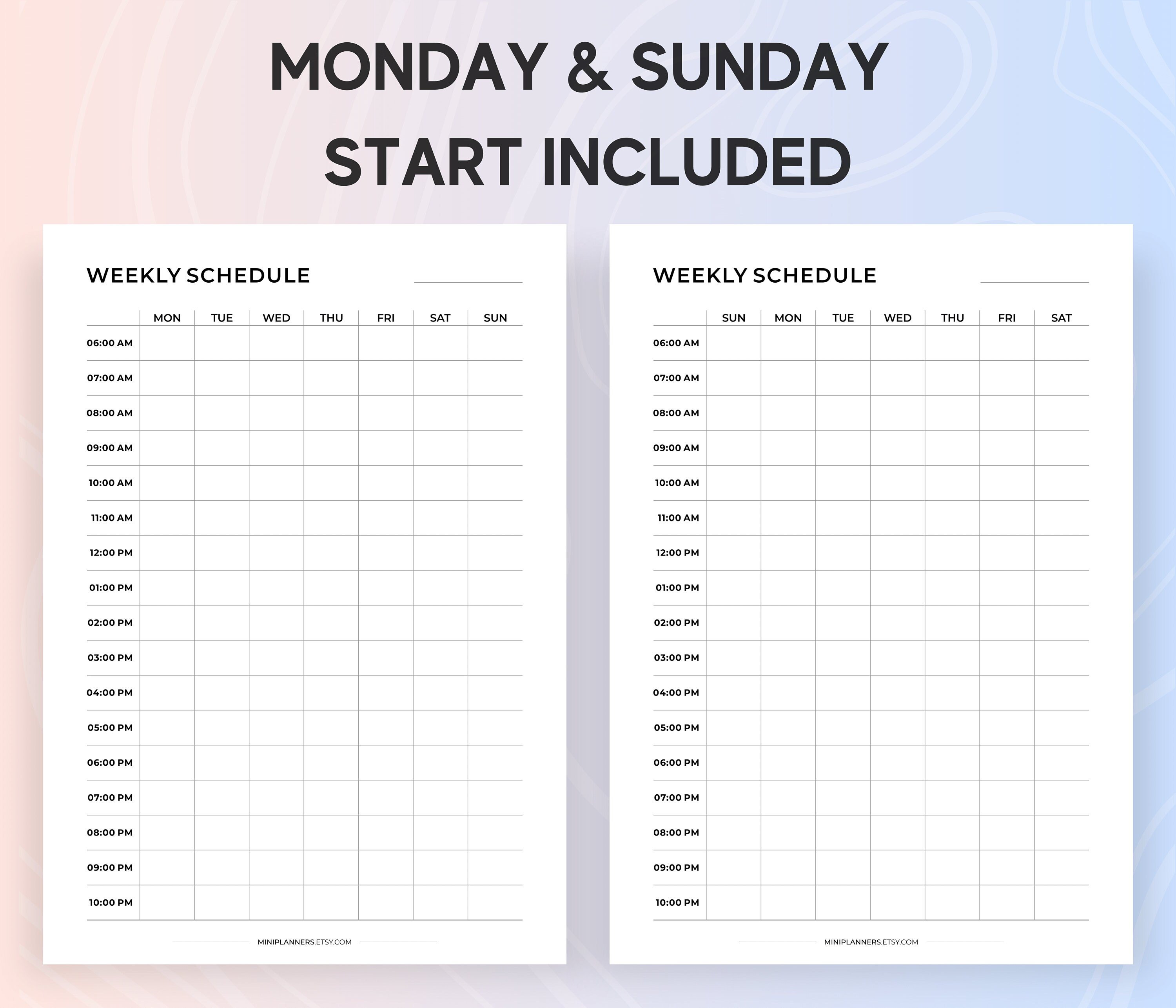 Hourly Weekly Schedule Template: 6 AM - 10 PM, A4/letter (PDF Download ...