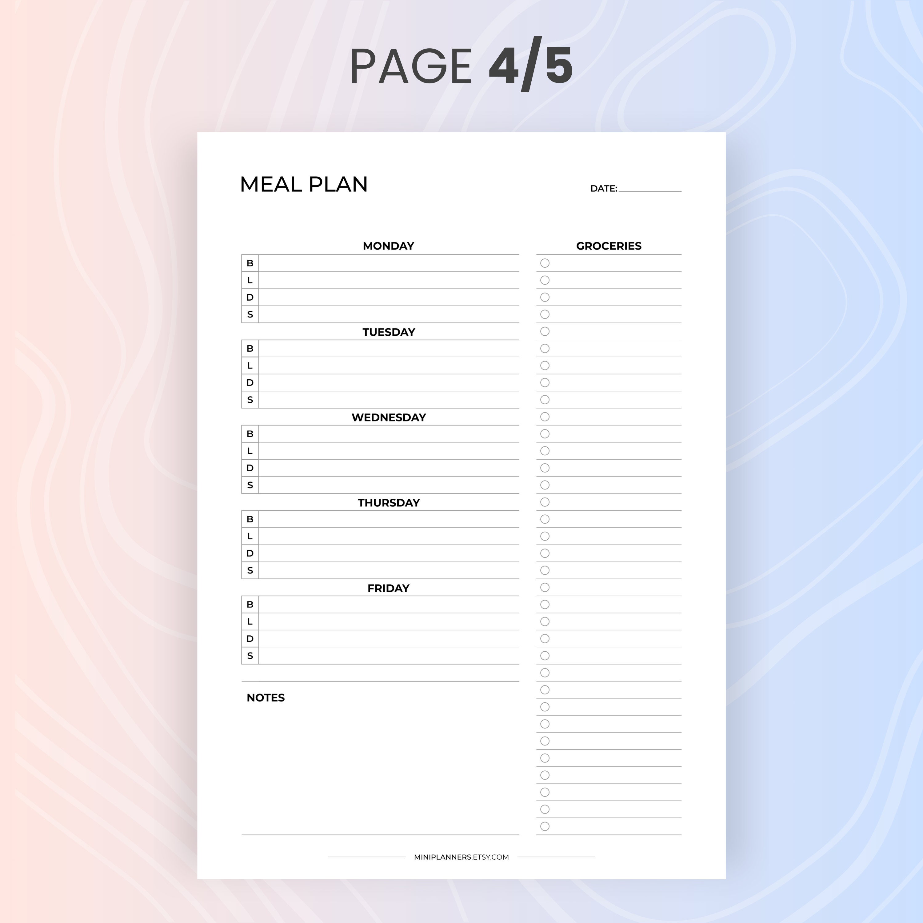 Monday to Friday Meal Plan With Grocery List, Daily and Weekly ...
