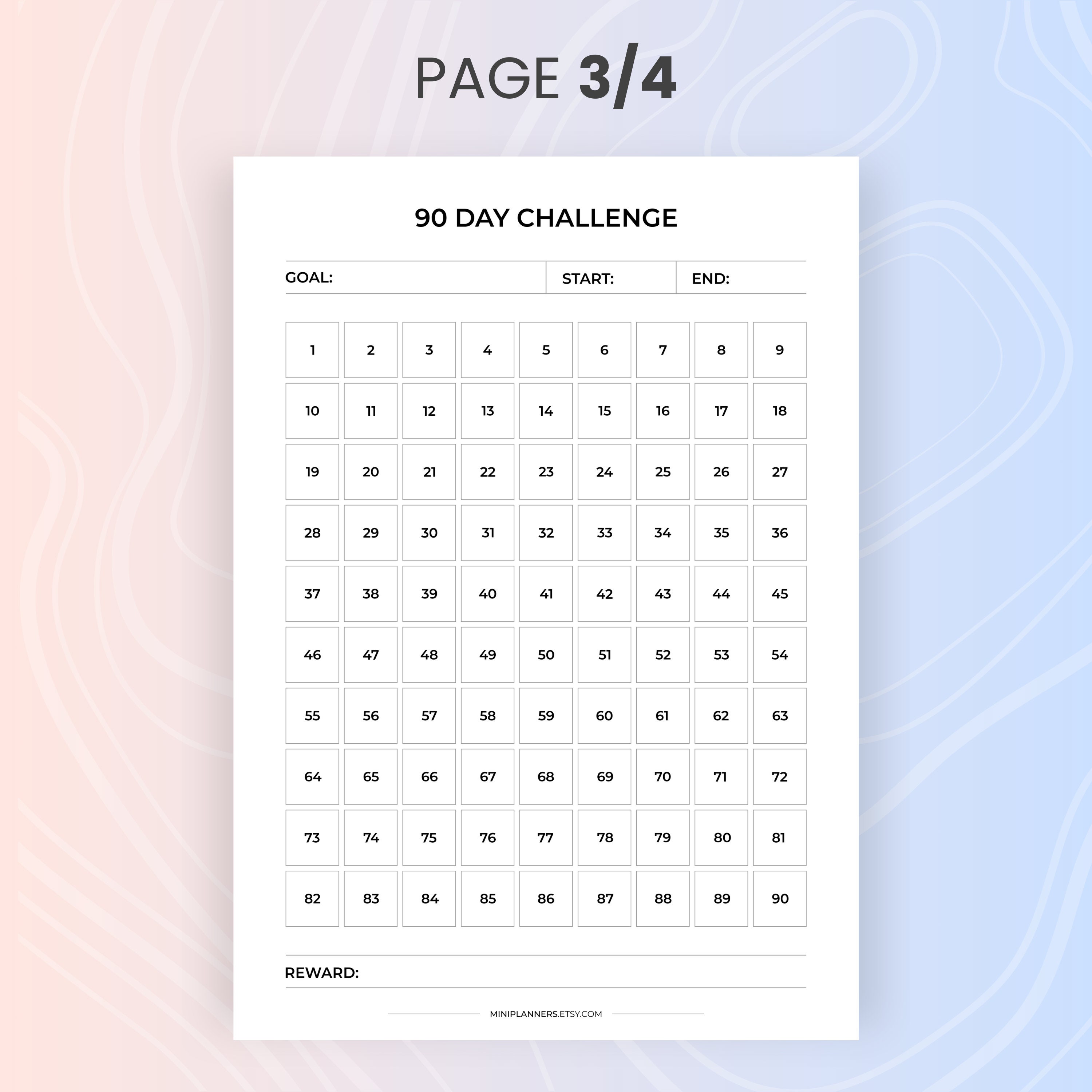 Universal 90 Day Challenge Printable Template With Rewards - Etsy