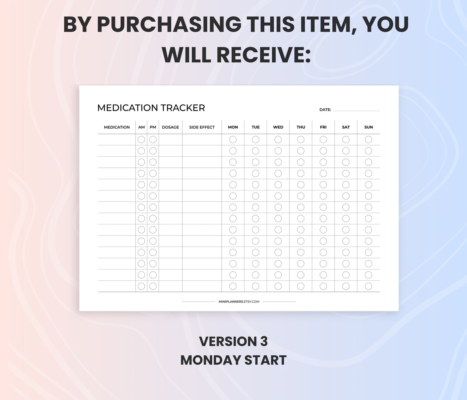 Weekly AM PM Medication Log Printable Vitamin Tracker - Etsy