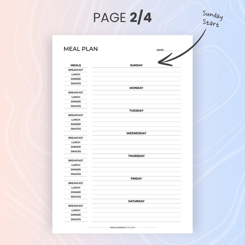 Printable Meal Plan With Grocery List, A4 Daily and Weekly Simple